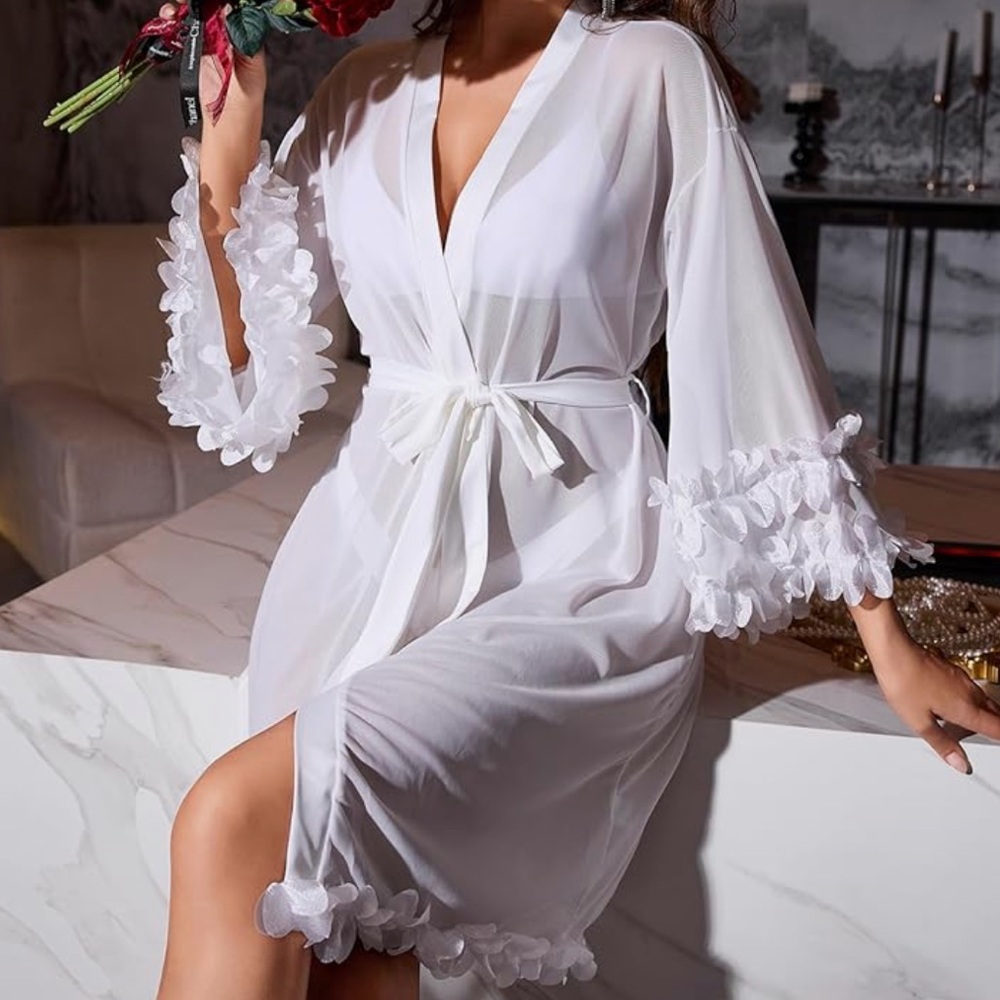 White mesh bridal robe
